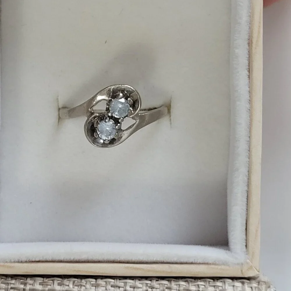 1960s Blue Topaz Ring 10k Vintage White Gold Dason December Birthstone - Picture 5 of 15